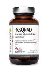Kenay ResQnad supplement bottle featuring Resveratrol, Quercetin, and NAD+ in 60 capsules.