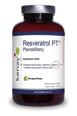 Kenay Resveratrol PT Pterostilbeny dietary supplement bottle with 300 veggie capsules for heart health and immunity.