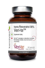 Kenay Resveratrol Trans 98% Veri-te supplement bottle with 60 capsules for heart health support.