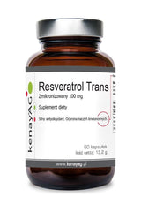 Kenay - Resveratrol Trans supplement bottle, 100 mg, 60 capsules, natural antioxidant for heart health.