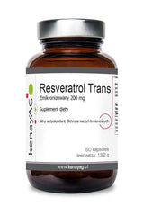 Kenay Resveratrol Trans 200 mg dietary supplement bottle, powerful antioxidant for heart health.