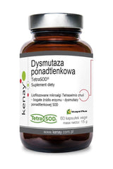 Kenay TetraSOD supplement jar, featuring Tetraselmis chuii microalgae, rich in superoxide dismutase enzyme.