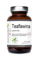 Kenay Teaflawina supplement bottle with 60 capsules, rich in antioxidants from black tea leaves.