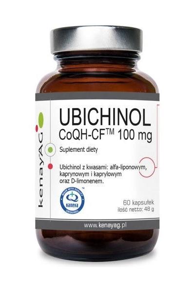 Kenay Ubiquinol CoQH-CF 100 mg dietary supplement bottle, showcasing antioxidant-rich formula for heart health.