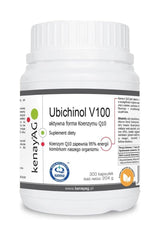 Kenay Ubiquinol V100 bottle, 100 mg dietary supplement with Coenzyme Q10, supports energy production and heart health.