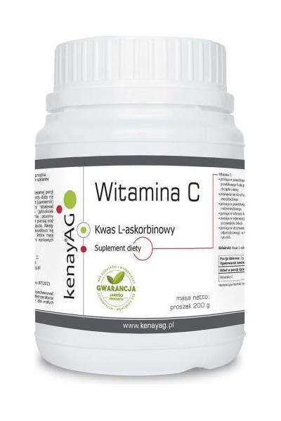 Kenay Vitamin C Ascorbic Acid powder, 200 g dietary supplement for immune support and skin health.