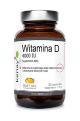 Kenay Vitamin D supplement bottle with 4000 IU, 60 soft gel capsules for immune support.