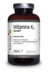 Kenay Vitamin K Mena Q7 dietary supplement bottle with 300 capsules for healthy bones and blood coagulation.