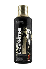Kevin Levrone Anabolic L-Carnitine liquid supplement bottle in cherry-cola flavor, promoting fat burning and energy.