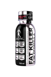 Kevin Levrone Fat Killer 2 in 1 Shot, pre-workout and fat burner drink in black bottle, 120 ml, cherry flavor.