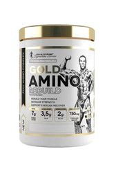 Kevin Levrone Gold Amino Rebuild supplement container for muscle recovery and strength support.