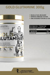 Gold Glutamine 300g by Kevin Levrone, designed for muscle recovery and immune support, featuring L-Glutamine and Vitamin B6.