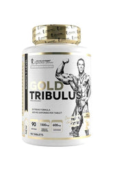 Kevin Levrone Gold Line Tribulus supplement bottle with 90 tablets, featuring an extreme formula for boosting testosterone.