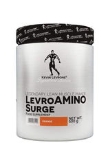 Kevin Levrone Levro Amino Surge orange flavor dietary supplement in a 500g container.