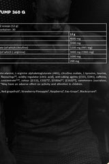 Label of Kevin Levrone - Levro Pump showing nutritional information and ingredients for muscle pump effect.