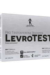 Kevin Levrone LevroTest Pro Testosterone Booster box, 120 tablets, featuring AM and PM formulas for optimal health.