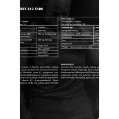 Label of Kevin Levrone Levro Test AM PM Formula 240 Tablets with ingredient details and nutritional information.