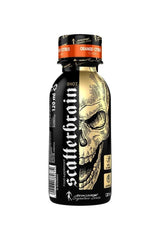 Kevin Levrone Scatterbrain Shot bottle with skull design, 120 ml, orange-citrus flavor for pre-workout energy.