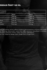 Kevin Levrone Scatterbrain Shot 120 ml ingredients and nutritional information table.