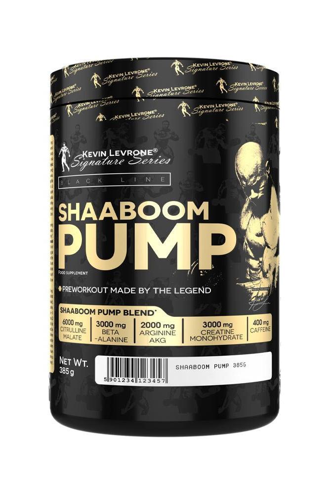 Kevin Levrone Shaaboom Pump pre-workout powder jar showcasing muscle pump benefits and performance support.