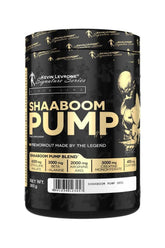 Kevin Levrone Shaaboom Pump pre-workout powder jar showcasing muscle pump benefits and performance support.
