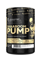 Kevin Levrone Shaaboom Pump pre-workout powder jar showcasing muscle pump benefits and performance support.