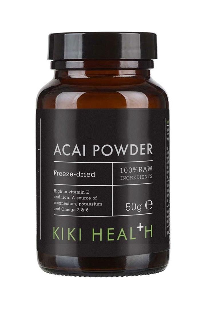 Kiki Health Acai Powder 50g, freeze-dried, 100% raw ingredients, rich in antioxidants and vitamins.