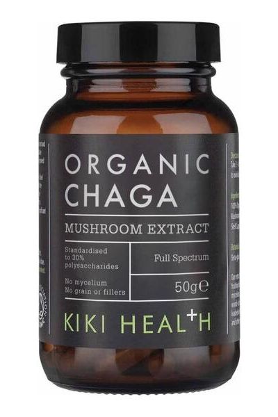 KIKI Health Organic Chaga Extract Mushroom Powder, 50g - Supports immune system and skin health.