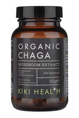 KIKI Health Organic Chaga Extract Mushroom Powder, 50g - Supports immune system and skin health.
