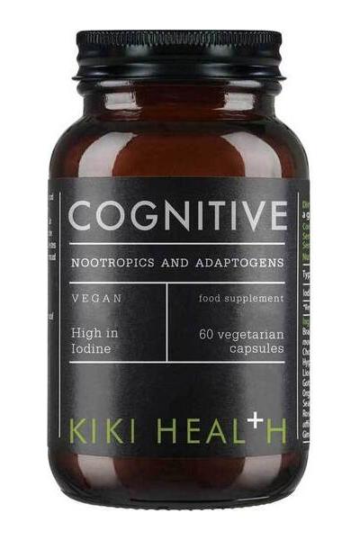KIKI Health Cognitive supplement bottle with nootropics and adaptogens for improved brain function.