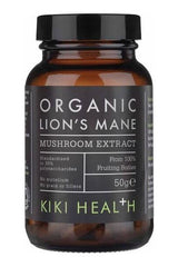 KIKI Health Organic Lion's Mane Mushroom Extract Powder 50g, 100% organic, standardized to 30% polysaccharides.