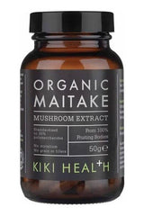 KIKI Health Organic Maitake Mushroom Extract 50g, 100% pure powder from fruiting bodies, rich in beta-D-glucans.