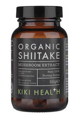 KIKI Health Organic Shiitake Mushroom Extract Powder, 50g, supports immune health and energy levels.