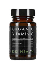 KIKI Health Organic Vitamin C supplement with Amla extract in a 50 vegetarian capsules bottle.