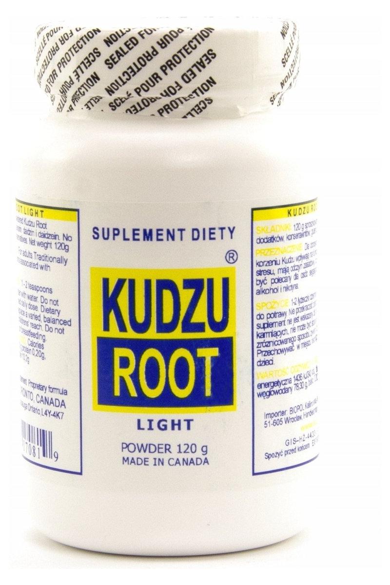 K&K BIO+ Kudzu Root Light supplement bottle, 120 g, supports digestion and stress management.