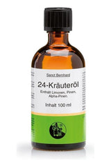 Kräuterhaus Sanct Bernhard 24 Herbs Oil, 100 ml bottle for natural pain relief and aromatherapy.