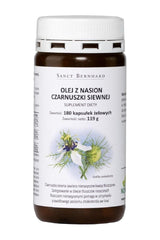 Kräuterhaus Sanct Bernhard Black Cumin Oil capsules, 500 mg, 180 capsules in a bottle.