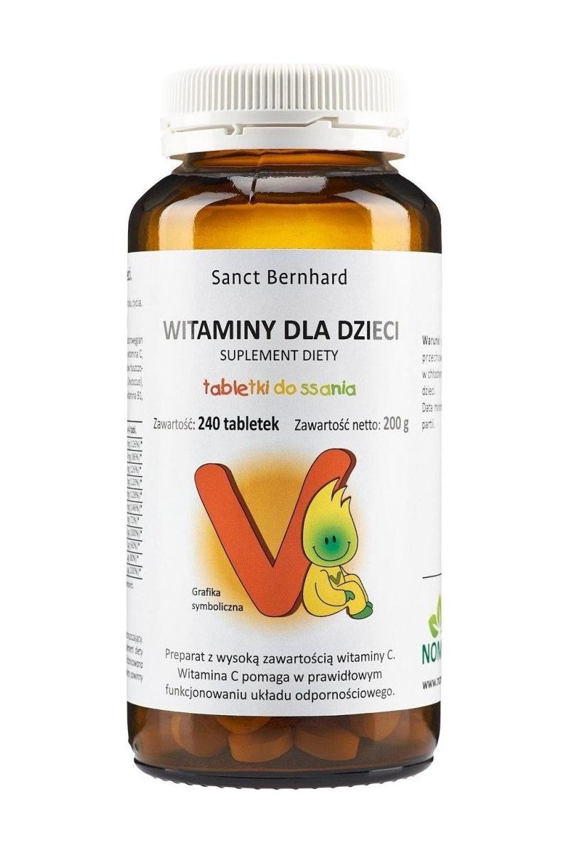 Kräuterhaus Sanct Bernhard children vitamin tablets in a bottle, 240 count for healthy growth and development.