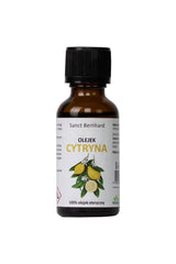 Kräuterhaus Sanct Bernhard Citrus Lemon Peel Oil 30 ml bottle with fresh lemon design.