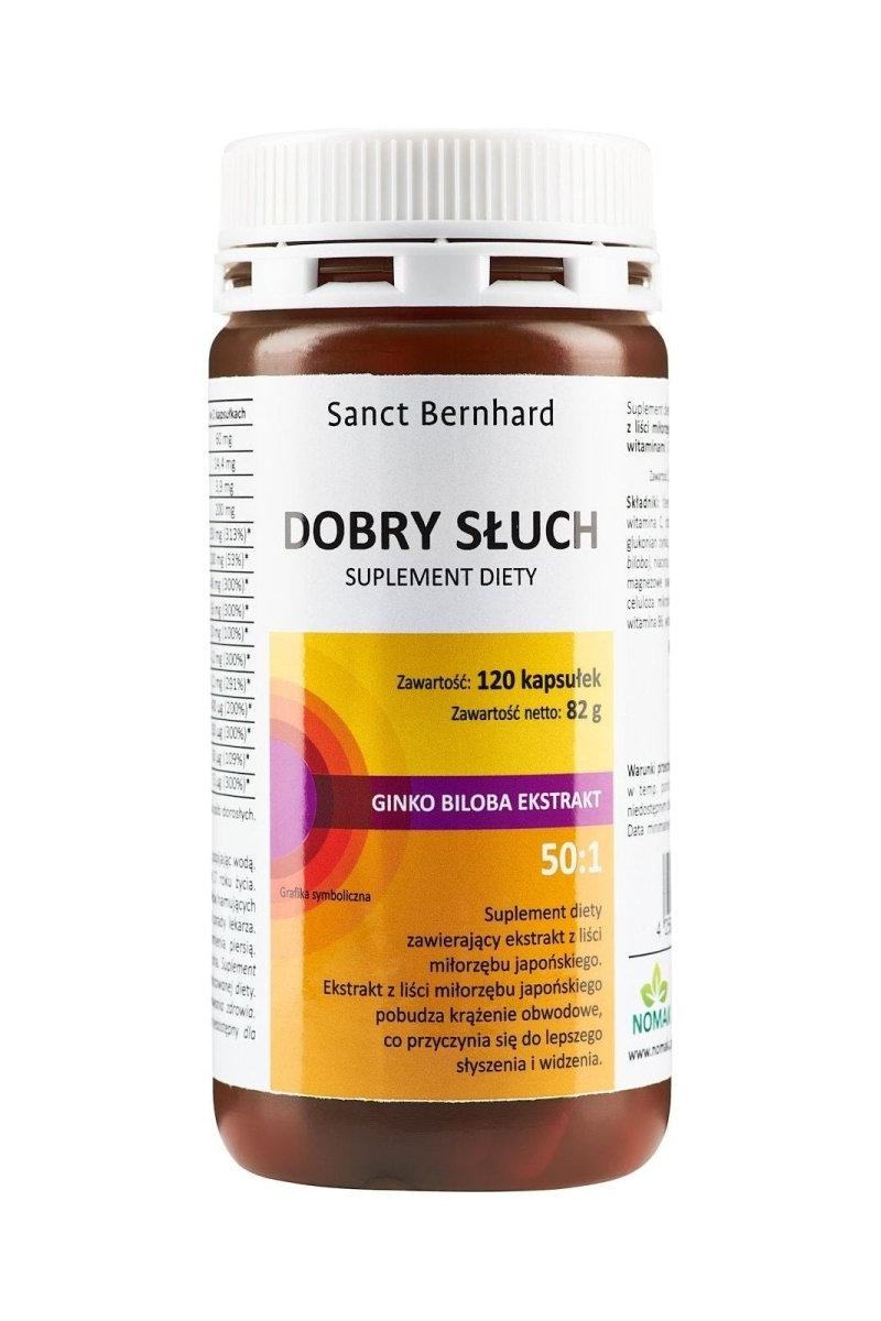 Kräuterhaus Sanct Bernhard Dobry Słuch Hear Fit-Capsules bottle with Ginkgo Biloba extract for hearing support.