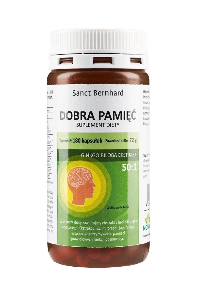 Kräuterhaus Sanct Bernhard Memory supplement with Ginkgo Biloba and B-vitamins, 180 capsules for improved concentration.
