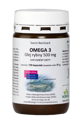 Kräuterhaus Sanct Bernhard Omega 3 Fish Oil Capsules 500 mg - Dietary supplement for heart and brain health.