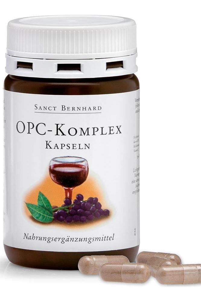Kräuterhaus Sanct Bernhard OPC Complex capsules in a bottle promoting heart and capillary health.