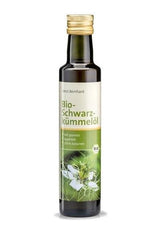 Kräuterhaus Sanct Bernhard Organic Cumin Oil in a 250 ml bottle, rich in polyunsaturated fatty acids.