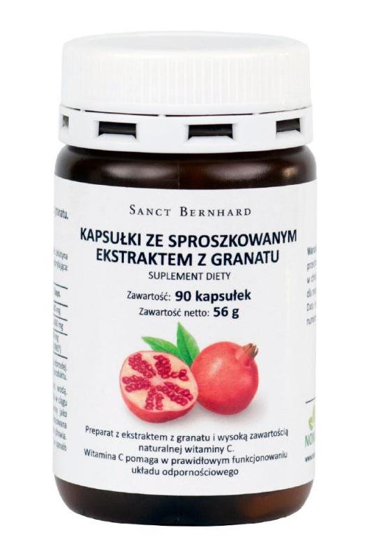 Kräuterhaus Sanct Bernhard Pomegranate extract capsules, 90 count, dietary supplement for immune support.