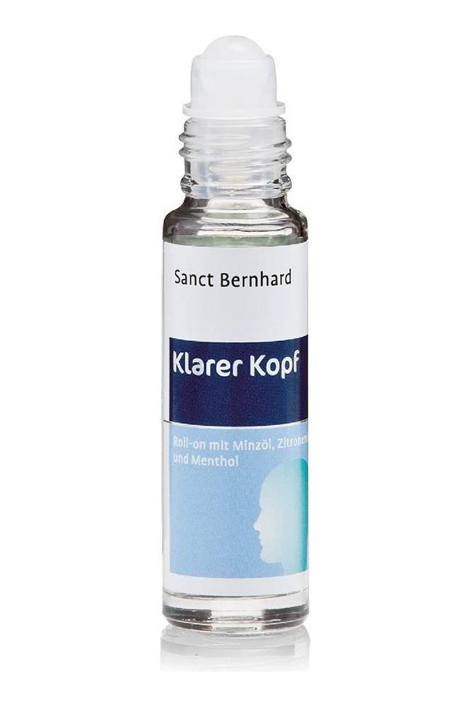 Kräuterhaus Sanct Bernhard Roll-On for Clear Head with menthol and essential oils for refreshing concentration.