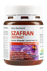 Kräuterhaus Sanct Bernhard Saffron Nerve Capsules in a brown bottle, dietary supplement with 60 caps.