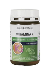 Kräuterhaus Sanct Bernhard Vitamin K2 supplement 200 mcg, 120 capsules, supports bone and heart health.