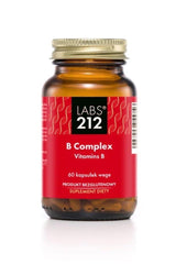 Labs212 B Complex dietary supplement bottle with 60 vegan capsules, supports energy and nervous system function.