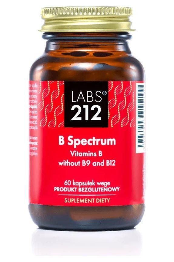 Labs212 B Spectrum supplement bottle, 60 vegetarian capsules, B vitamins without B9 and B12, supports nervous system.